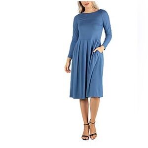 24/7 Comfort Apparel Long Sleeve Blue Dress 1X NWT